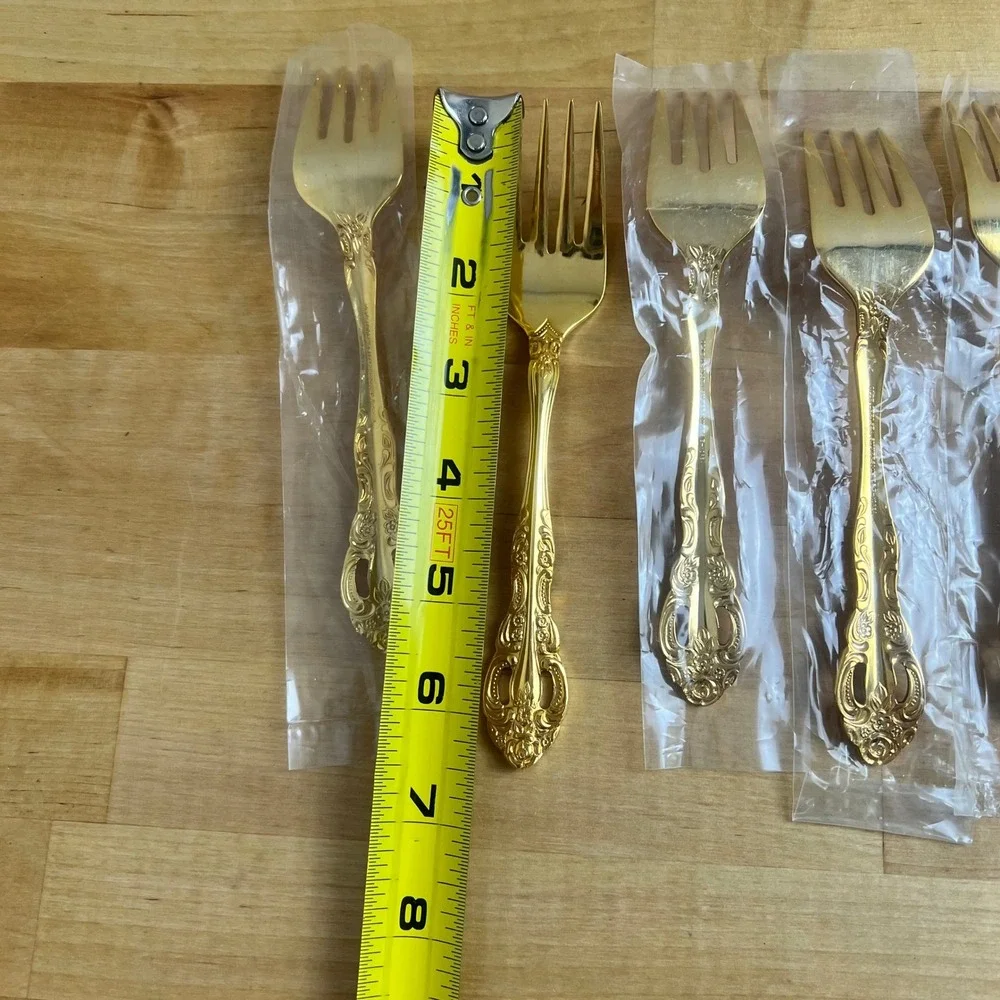 Olde Chelsea Silversmiths Set of 6‎ Vintage Gold Tone Korea Salad Forks Ornate